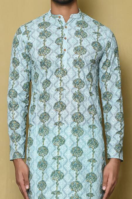 Samyukta Singhania Blue Viscose Chikankari Printed And Embroidered Tree & Thread Short Kurta at Aza Fashions Samyukta Singhania_Blue Viscose Chikankari Printed And Embroidered Tree & Thread Short Kurta_at_Aza_Fashions