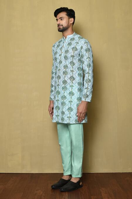 Buy Samyukta Singhania Blue Viscose Chikankari Printed And Embroidered Tree & Thread Short Kurta Online at Aza Fashions Buy_Samyukta Singhania_Blue Viscose Chikankari Printed And Embroidered Tree & Thread Short Kurta_Online_at_Aza_Fashions