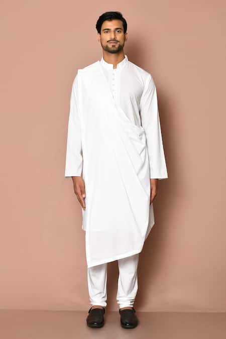 Samyukta Singhania_White Cotton Draped Kurta Set _Online_at_Aza_Fashions