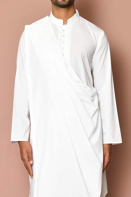 Buy_Samyukta Singhania_White Cotton Draped Kurta Set _Online_at_Aza_Fashions