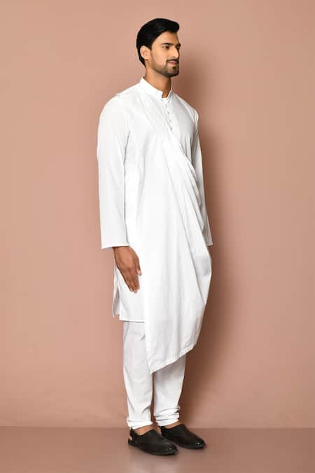 Shop_Samyukta Singhania_White Cotton Draped Kurta Set _Online_at_Aza_Fashions