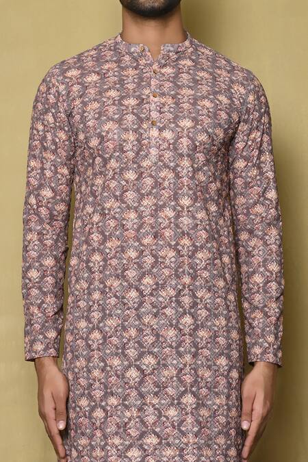 Samyukta Singhania Purple Viscose Chikankari Printed And Embroidered Botanical & Thread Kurta at Aza Fashions Samyukta Singhania_Purple Viscose Chikankari Printed And Embroidered Botanical & Thread Kurta_at_Aza_Fashions