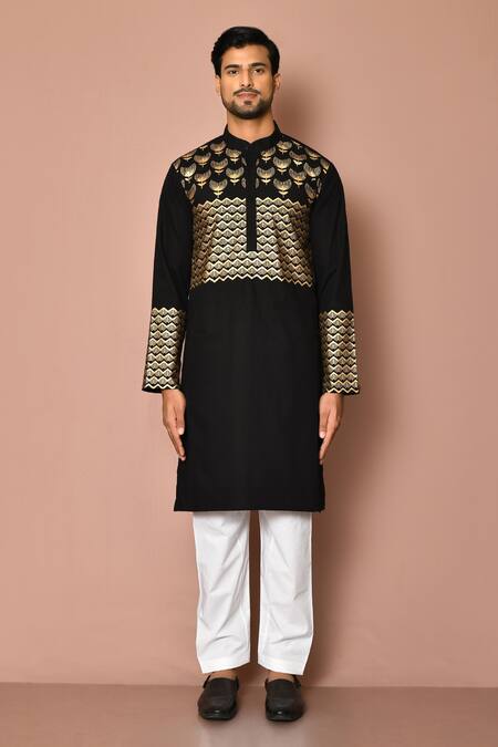 Buy_Samyukta Singhania_Black Cotton Embroidery Printed Kurta Set _Online_at_Aza_Fashions