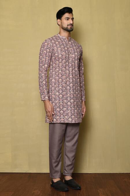 Shop Samyukta Singhania Purple Viscose Chikankari Printed And Embroidered Botanical & Thread Kurta Online at Aza Fashions Shop_Samyukta Singhania_Purple Viscose Chikankari Printed And Embroidered Botanical & Thread Kurta_Online_at_Aza_Fashions