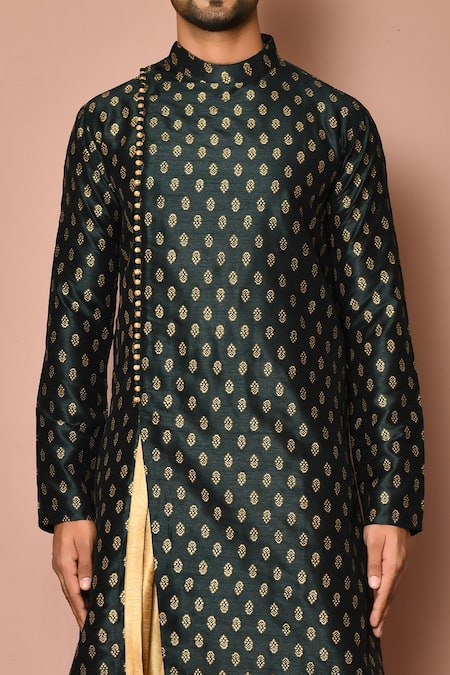 Shop_Arihant Rai Sinha_Green Silk Embroidery Geometric Print Kurta Set _Online_at_Aza_Fashions