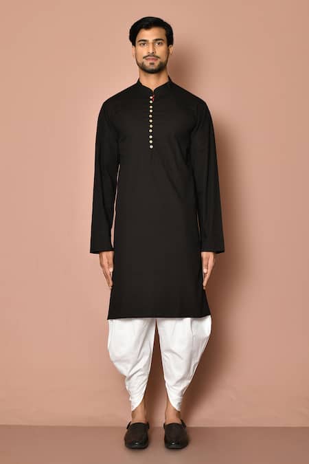 Buy_Arihant Rai Sinha_Black Cotton Solid Kurta Set _Online_at_Aza_Fashions