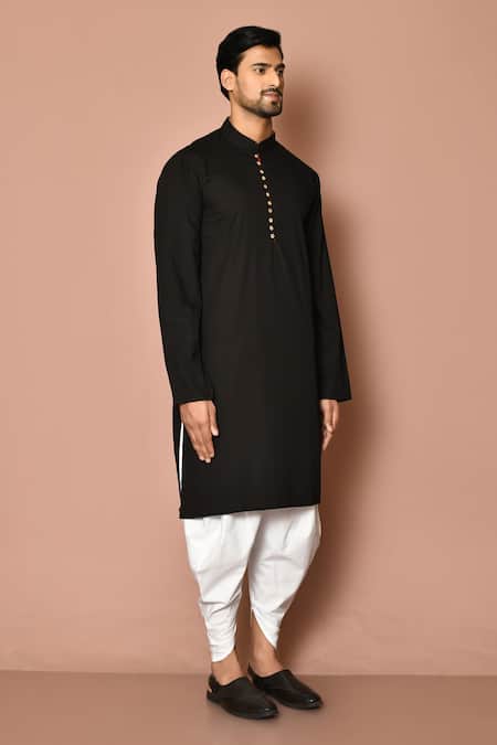 Arihant Rai Sinha_Black Cotton Solid Kurta Set _at_Aza_Fashions