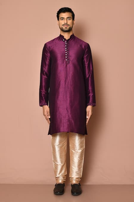 Buy_Arihant Rai Sinha_Purple Silk Full Sleeve Solid Kurta Set _Online_at_Aza_Fashions