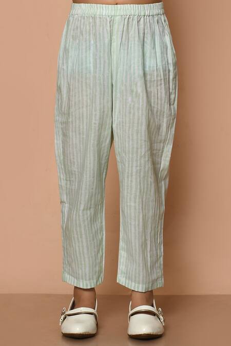 Pankhuri By Priyanka_Green Cotton, Chiffon Embroidery, Lace Printed Kurta Set _Online_at_Aza_Fashions