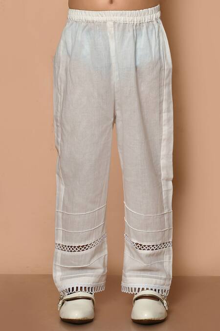 Buy_Pankhuri By Priyanka_Blue Cotton, Chiffon Lace Garden Hand Block Print Kurta Set _Online_at_Aza_Fashions