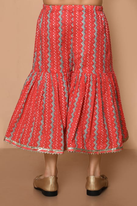 Pankhuri By Priyanka_Red Cotton, Chiffon Embroidery Patola Print Kurta Gharara Set _Online_at_Aza_Fashions