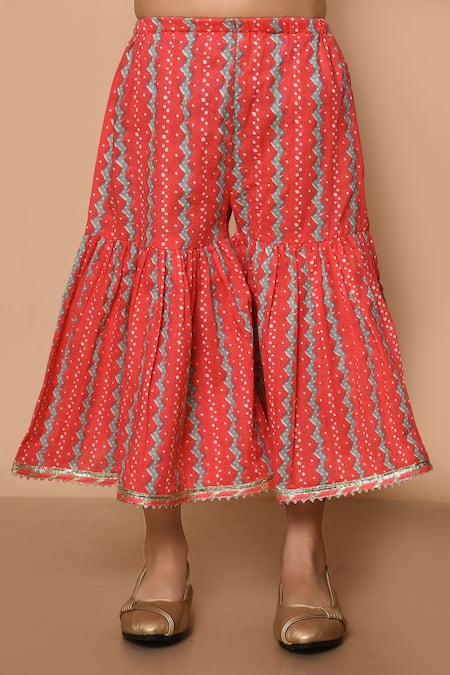 Buy_Pankhuri By Priyanka_Red Cotton, Chiffon Embroidery Patola Print Kurta Gharara Set _Online_at_Aza_Fashions