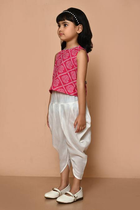 Pankhuri By Priyanka_Pink Cotton Gota Patti Printed Short Kurta And Dhoti Pant Set _at_Aza_Fashions