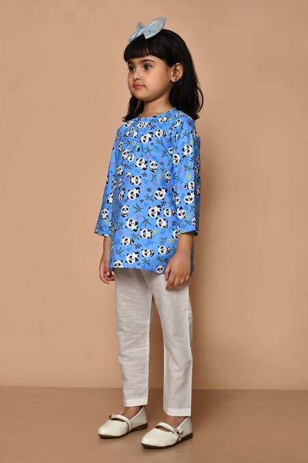 Buy_Pankhuri By Priyanka_Blue Cotton Panda Print Kurta And Pyjama Set 
