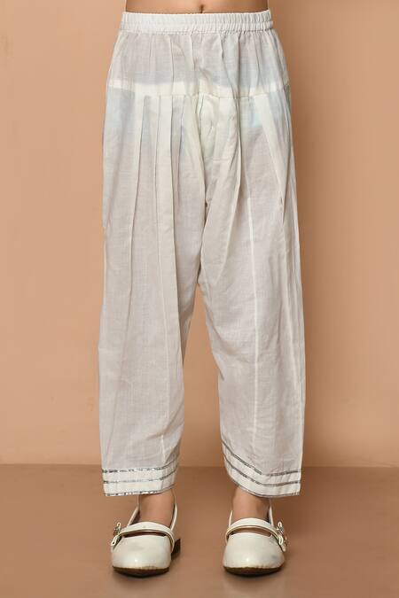 Pankhuri By Priyanka_Purple Cotton, Chiffon Lace Geometric Hand Block Print Kurta Set _Online_at_Aza_Fashions