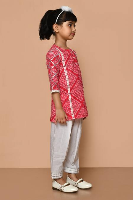 Pankhuri By Priyanka_Pink Cotton Embroidery Hand Block Print Kurta With Salwar _at_Aza_Fashions