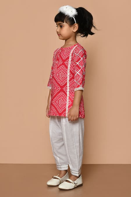 Buy_Pankhuri By Priyanka_Pink Cotton Embroidery Hand Block Print Kurta With Salwar 