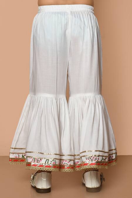 Pankhuri By Priyanka_White Modal, Cotton Embroidery, Lace, Gota Sleeveless Printed Kurta Gharara Set _Online_at_Aza_Fashions