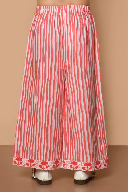 Pankhuri By Priyanka_Red Cotton Embroidery Floral Print Anarkali And Palazzo Set _Online_at_Aza_Fashions