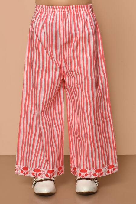 Buy_Pankhuri By Priyanka_Red Cotton Embroidery Floral Print Anarkali And Palazzo Set _Online_at_Aza_Fashions