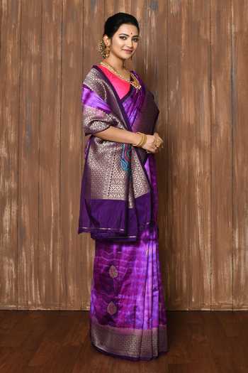 Shop_Nazaakat By Samara Singh_Purple Soft Art Silk Leheriya And Mandala Motif Pattern Saree_Online_at_Aza_Fashions