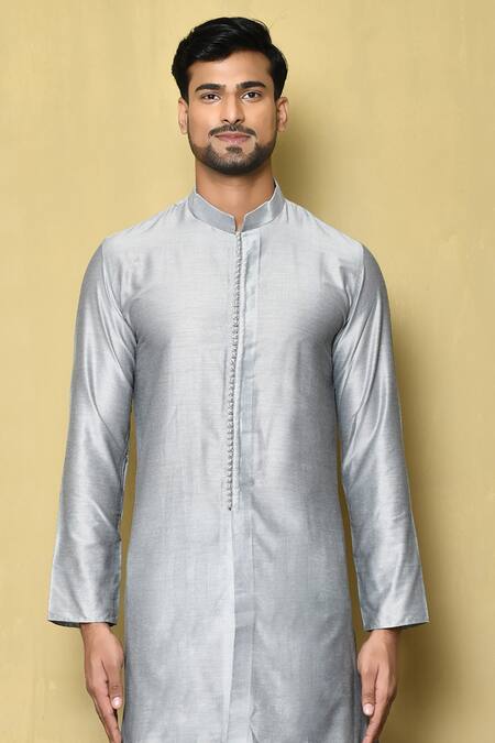 Buy_Naintara Bajaj_Grey Cotton Silk Plain Full Sleeve Kurta Set _Online_at_Aza_Fashions