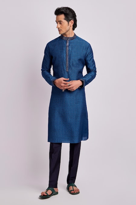 Buy Bubber Couture Blue Silk Cut Work Alexei Diametric Print Kurta Set Online at Aza Fashions Buy_Bubber Couture_Blue Silk Cut Work Alexei Diametric Print Kurta Set _Online_at_Aza_Fashions