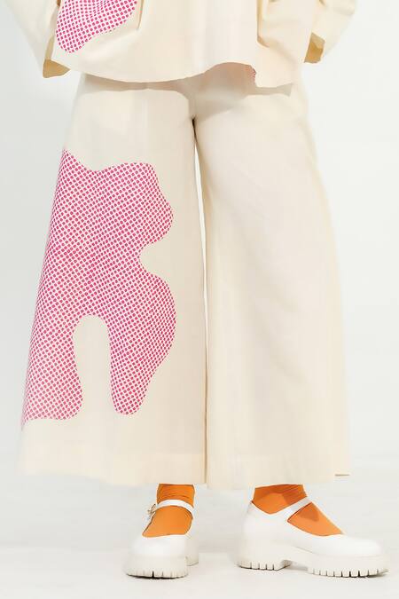 Shop Stoique Off White Cotton Patchwork Cypress Applique Work Flared Pant Online at Aza Fashions Shop_Stoique_Off White Cotton Patchwork Cypress Applique Work Flared Pant _Online_at_Aza_Fashions