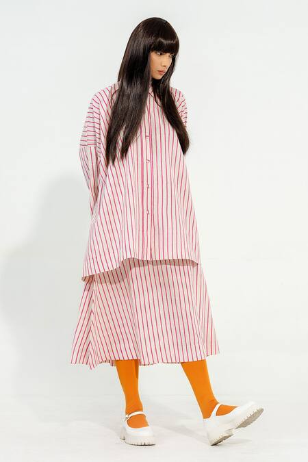 Buy_Stoique_Off White Cotton Collared Stripe Block Print Shirt _Online_at_Aza_Fashions