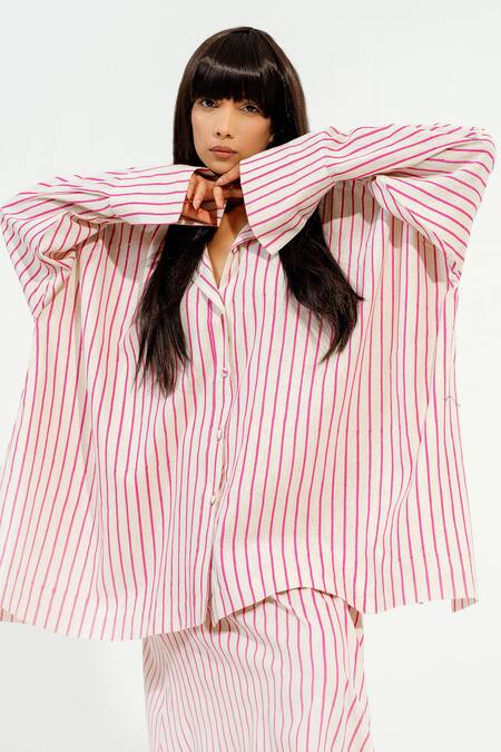 Shop_Stoique_Off White Cotton Collared Stripe Block Print Shirt _Online_at_Aza_Fashions