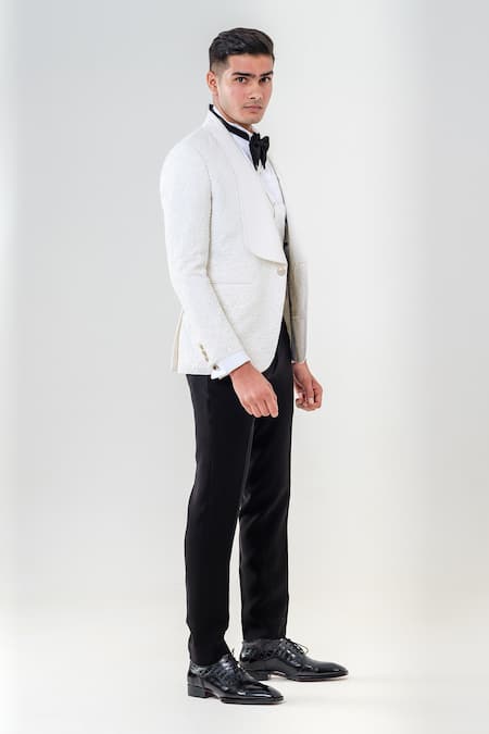 Buy_Amrit Dawani_White Polyester Beads Embellished Tuxedo Trouser Set _Online_at_Aza_Fashions