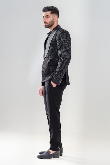Buy_Amrit Dawani_Black Polyester Embroidery Cut Dana Embellished Tuxedo Set _Online_at_Aza_Fashions