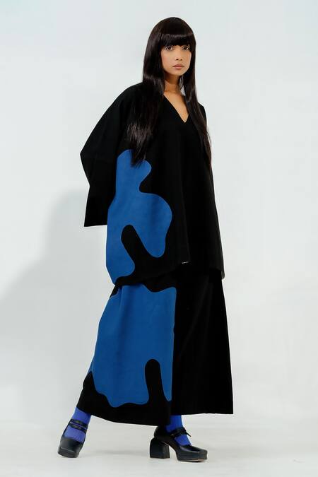 Shop_Stoique_Black Cotton Applique Flared Pant _Online_at_Aza_Fashions