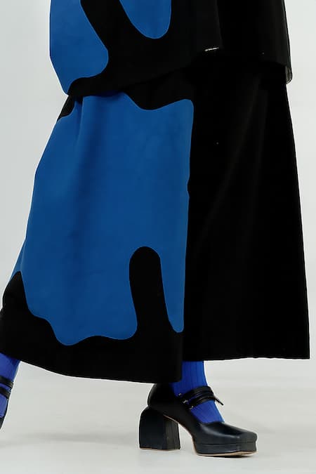 Stoique_Black Cotton Applique Flared Pant _at_Aza_Fashions