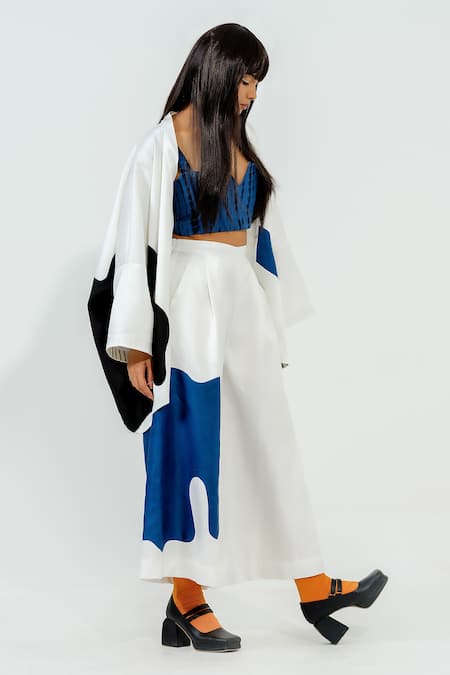 Buy_Stoique_Off White Satin Linen Applique Chia Flared Pant _Online_at_Aza_Fashions