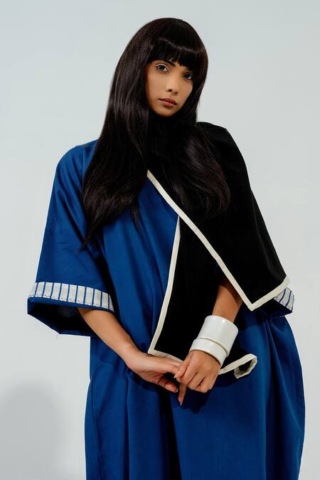 Shop_Stoique_Blue Cotton V-neck Jasmine V Dress _Online_at_Aza_Fashions