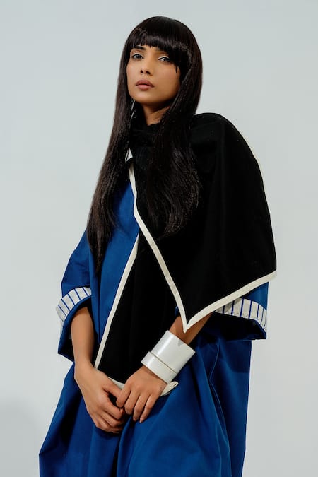 Stoique_Blue Cotton V-neck Jasmine V Dress _at_Aza_Fashions