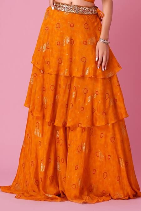 Buy Amani Yellow Crepe, Silk Sequins, Beads Square Neck Ruffle Sleeve Blouse And Skirt Set Online at Aza Fashions Buy_Amani_Yellow Crepe, Silk Sequins, Beads Square Neck Ruffle Sleeve Blouse And Skirt Set_Online_at_Aza_Fashions