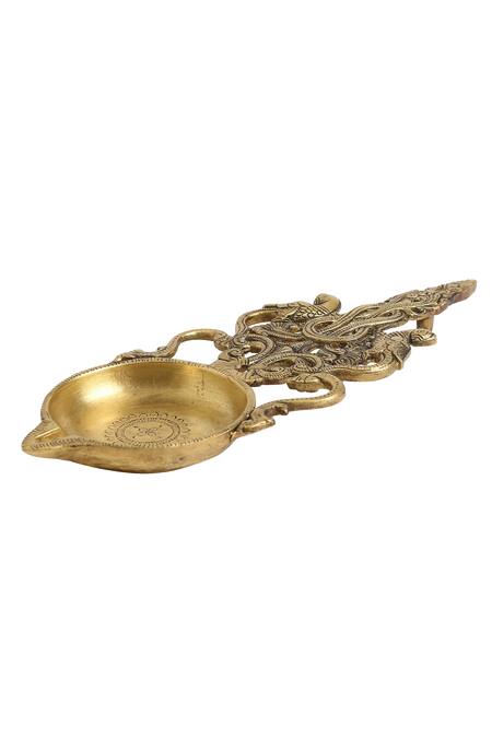 Buy_Amoliconcepts_Gold Brass Diya With Jaali Carved Handle_Online_at_Aza_Fashions
