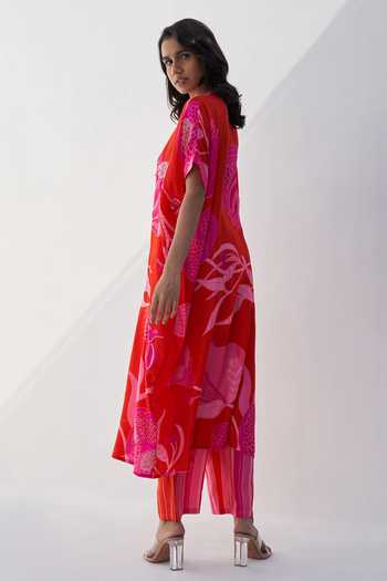 Buy Archana Shah Red Silk Pomegranate Round Saga Oversized Pomo Pattern Kurta And Pant Set Online at Aza Fashions Buy_Archana Shah_Red Silk Pomegranate Round Saga Oversized Pomo Pattern Kurta And Pant Set _Online_at_Aza_Fashions