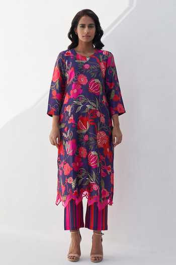 Archana Shah Purple Silk Embroidery Pomegranate Round Vitue Straight Kurta And Pant Set Online at Aza Fashions Archana Shah_Purple Silk Embroidery Pomegranate Round Vitue Straight Kurta And Pant Set _Online_at_Aza_Fashions
