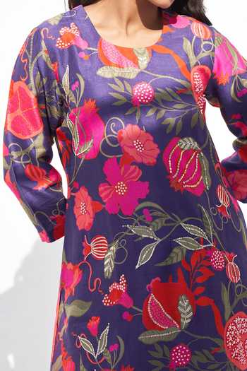 Shop Archana Shah Purple Silk Embroidery Pomegranate Round Vitue Straight Kurta And Pant Set Online at Aza Fashions Shop_Archana Shah_Purple Silk Embroidery Pomegranate Round Vitue Straight Kurta And Pant Set _Online_at_Aza_Fashions