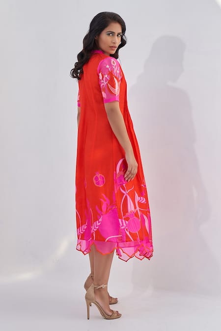 Buy_Archana Shah_Red Silk Pomegranate Round Radiant Pomo Pattern Tunic _Online_at_Aza_Fashions