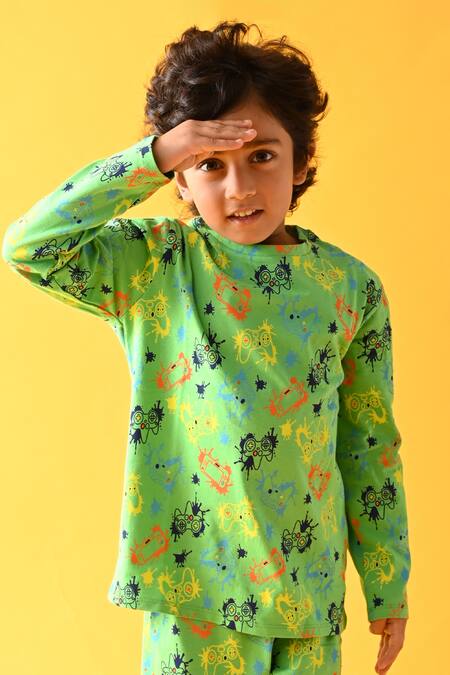 Buy_Anthrilo_Green Gamer Print T-shirt And Pyjama Set _Online_at_Aza_Fashions