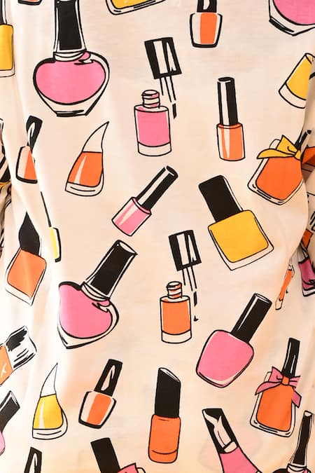 Shop_Anthrilo_White Cotton Nail Paint Print Pyjama Set _Online_at_Aza_Fashions