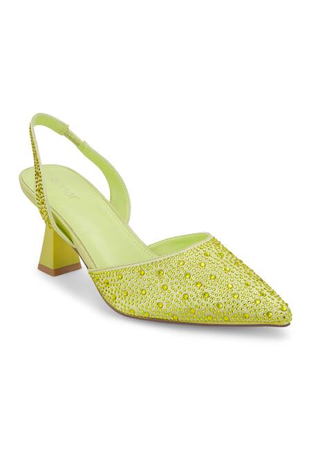 Anaar Green Rhinestones Weekend Halo Embellished Pumps Online at Aza Fashions Anaar_Green Rhinestones Weekend Halo Embellished Pumps_Online_at_Aza_Fashions