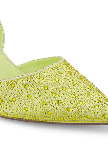 Shop Anaar Green Rhinestones Weekend Halo Embellished Pumps Online at Aza Fashions Shop_Anaar_Green Rhinestones Weekend Halo Embellished Pumps_Online_at_Aza_Fashions