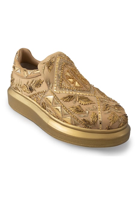 Buy_Anaar_Gold Honeybee Gota Embroidered Sneakers _Online_at_Aza_Fashions