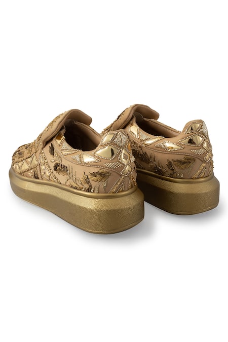 Anaar_Gold Honeybee Gota Embroidered Sneakers _at_Aza_Fashions