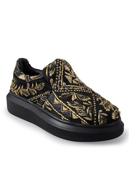 Buy_Anaar_Black Masquerade Gota Embroidered Sneakers _Online_at_Aza_Fashions